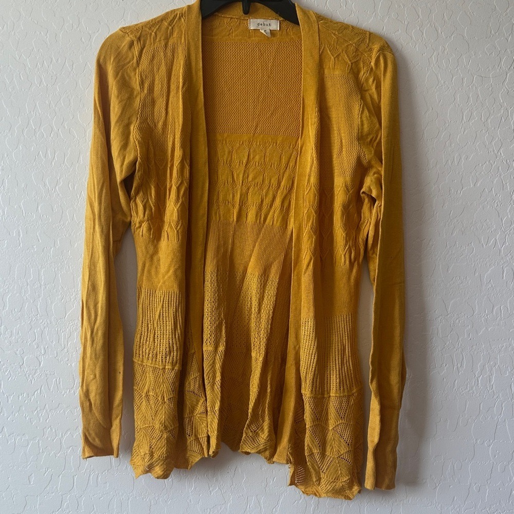Debut‎ yellow cardigan women's long sleeve large open sweater jacket layering